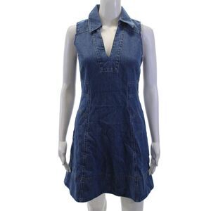 Tanya Taylor Womens Sleeveless V-neck Lined Denim Dress Blue Size 0